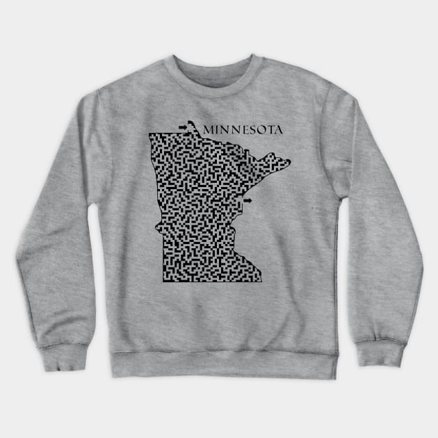 Minnesota State Outline Maze & Labyrinth Crewneck Sweatshirt by gorff